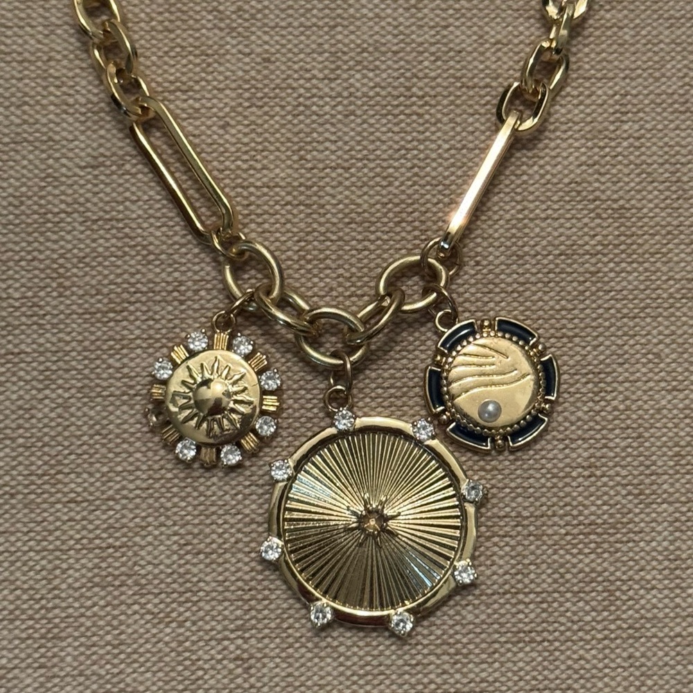 Gold Sunburst Charm Necklace 14k gold plated